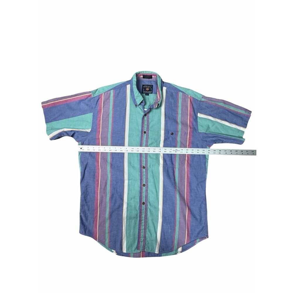 Vintage 90s Chaps Ralph Lauren Shirt L Men Color Striped Short Sleeve Crest Logo - Picture 5 of 9
